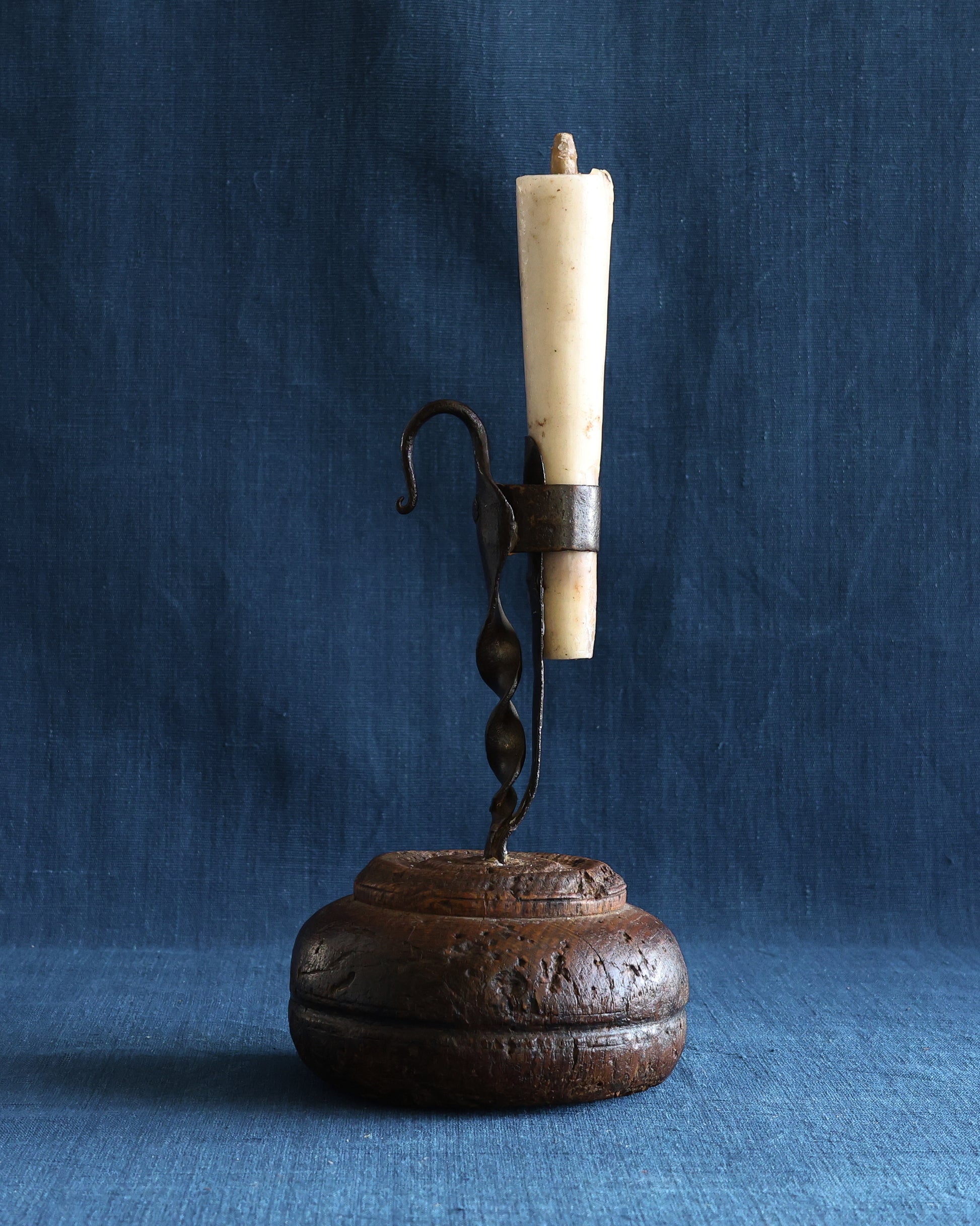 Wrought Iron & Wood Candle Stand