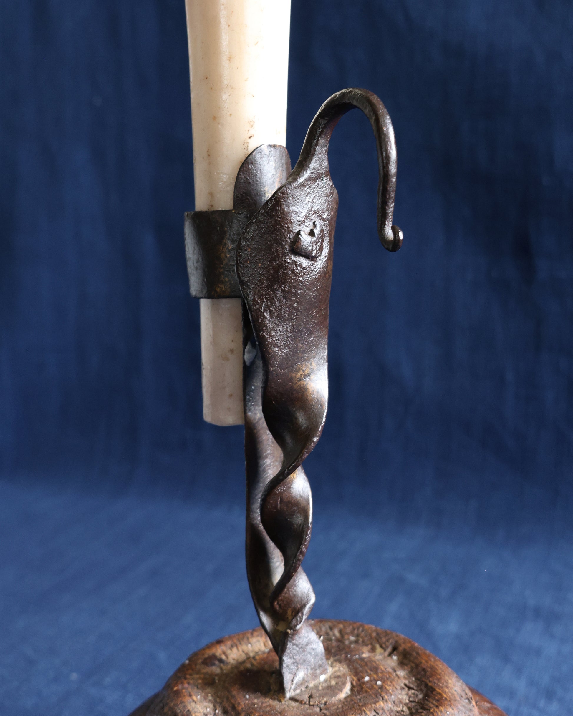 Wrought Iron & Wood Candle Stand
