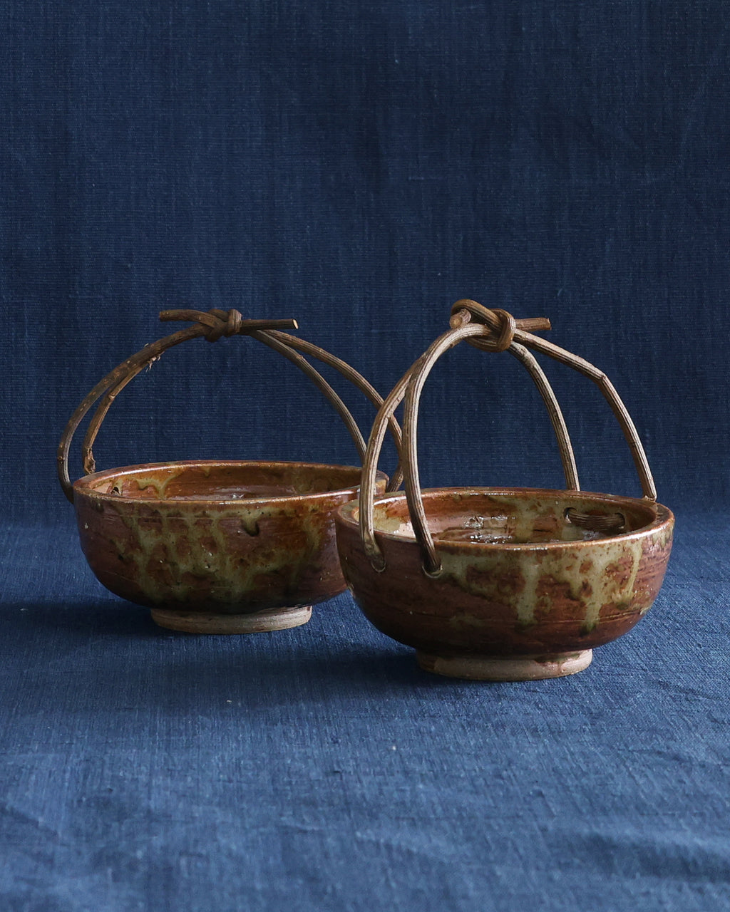 Stoneware Bowls with Wooden Handles (Pair)