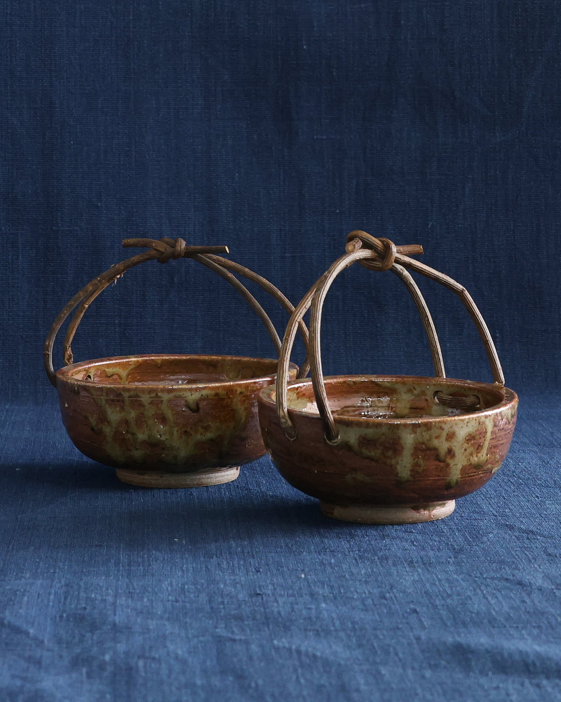Stoneware Bowls with Wooden Handles (Pair)