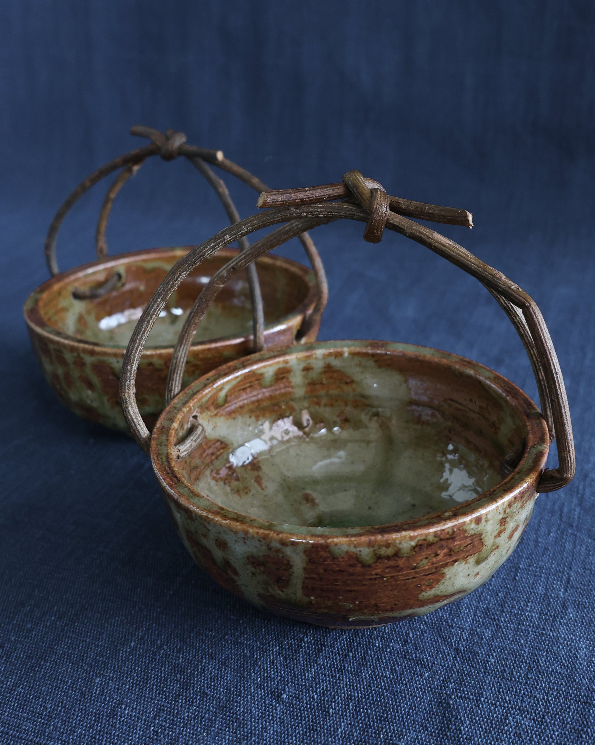 Stoneware Bowls with Wooden Handles (Pair)