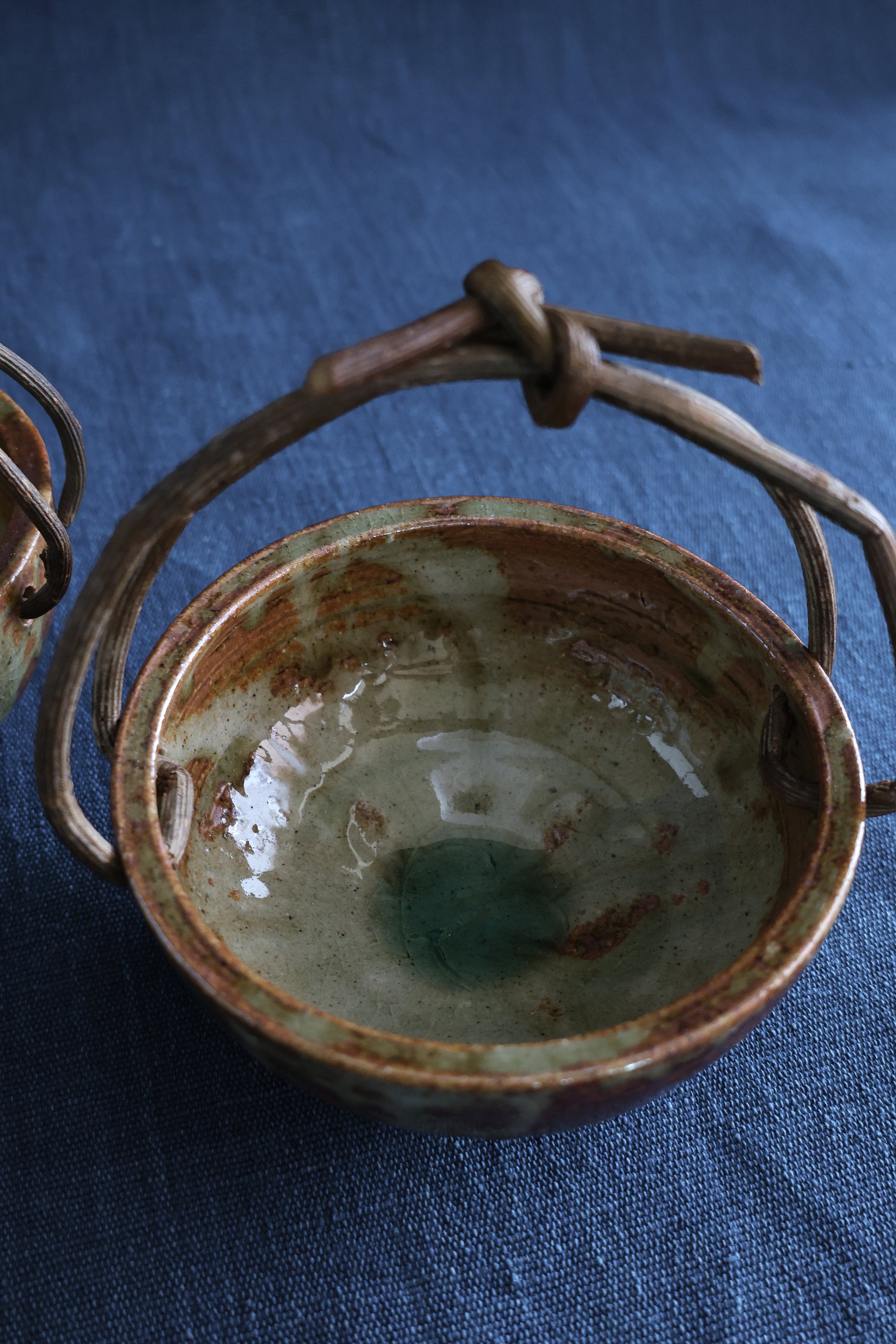 Stoneware Bowls with Wooden Handles (Pair)