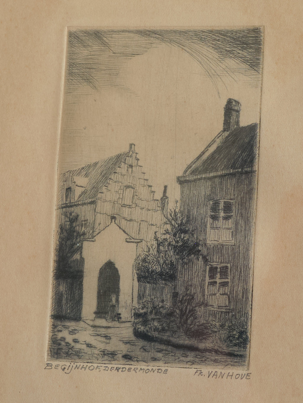 Framed Vintage Belgian Etching – Beguinage Gate by Vanhove