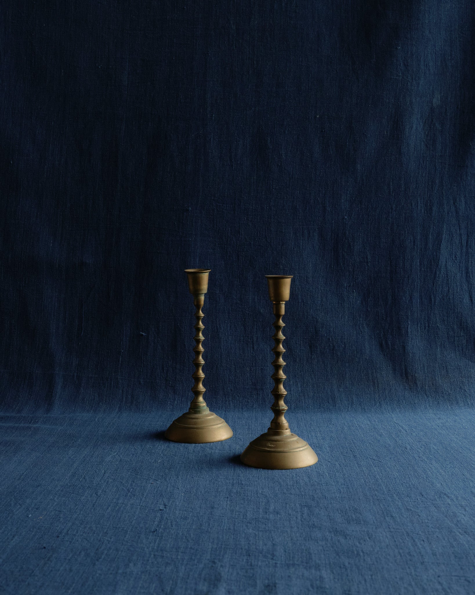 Korean Turned Brass Candlesticks