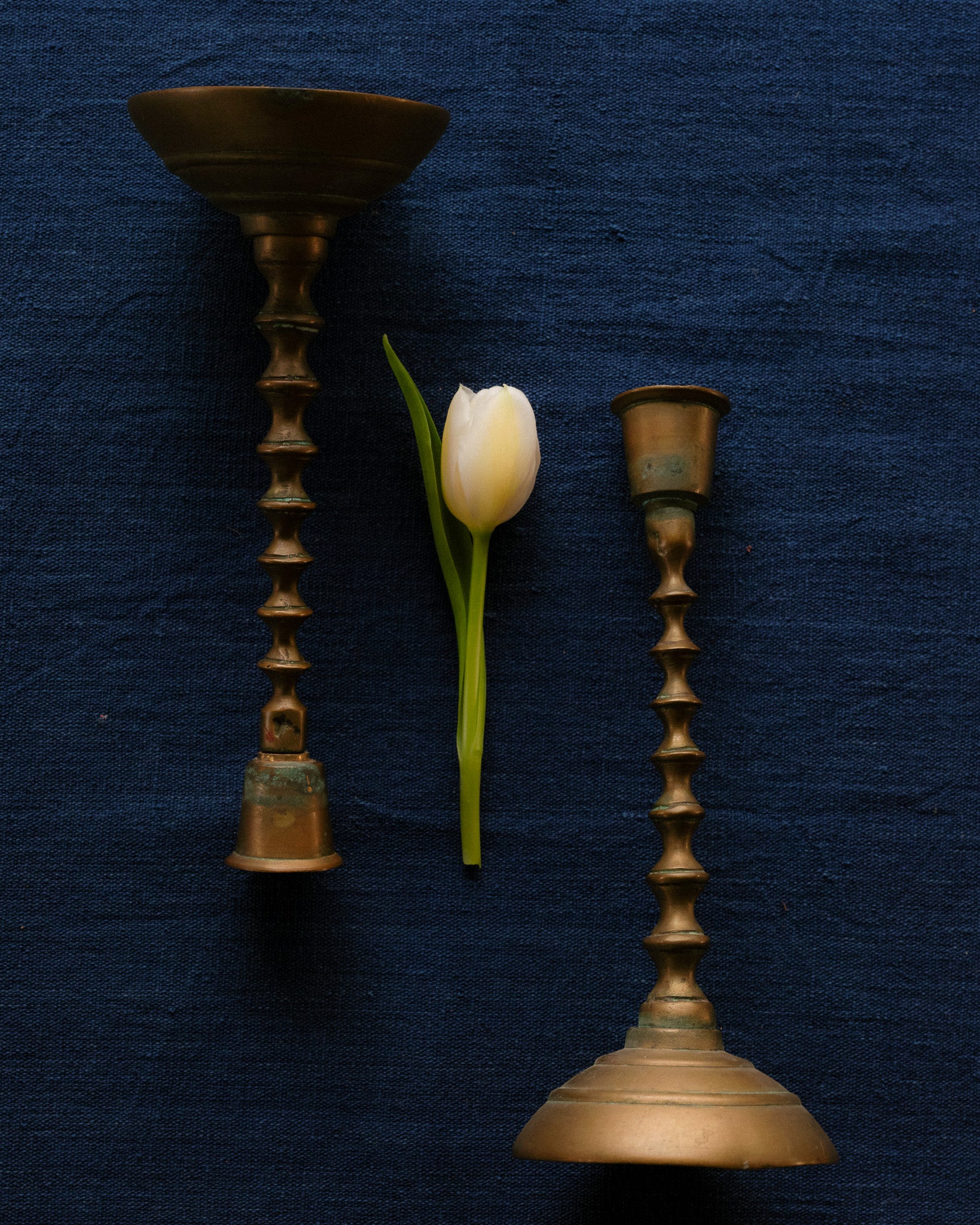 Korean Turned Brass Candlesticks